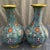 Pair of Large Vintage Turquoise Cloisonné Enamel Lotus Vases For Sale - Image 4 of 6