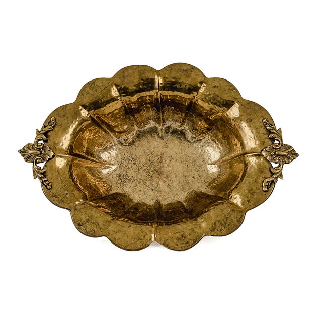 Vintage Antique Hammered Brass Rococo Revival Footed Bowl. Made from solid brass with a hand-hammered texture that creates...