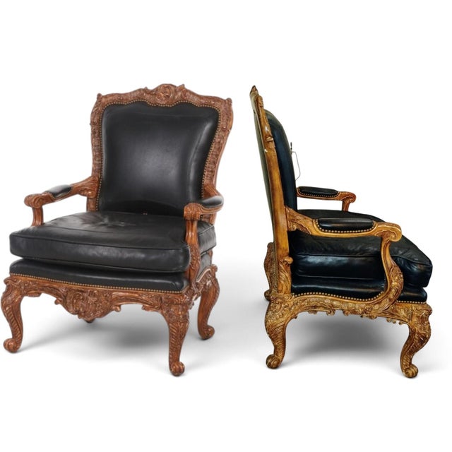 Elevate your estate with the timeless grandeur of this exceptional pair of Maitland-Smith Rococo Revival armchairs. These...