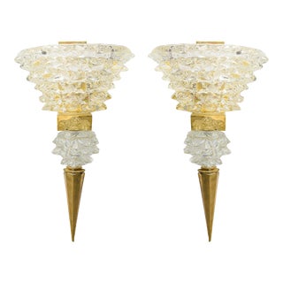 Contemporary Pair of Murano Rostrato Glass Sconces - Manner of Barovier Toso For Sale