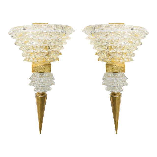 Contemporary Pair of Murano Rostrato Glass Sconces - Manner of Barovier Toso For Sale