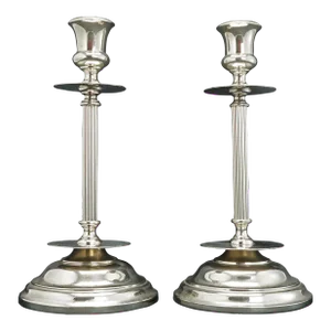 Mid-Century Modern Gustav Eriksson Nickel Candlesticks, Eskilstuna Sweden - a Pair