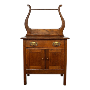 Early 1900’s Arts & Crafts Wash Stand Oak Cabinet