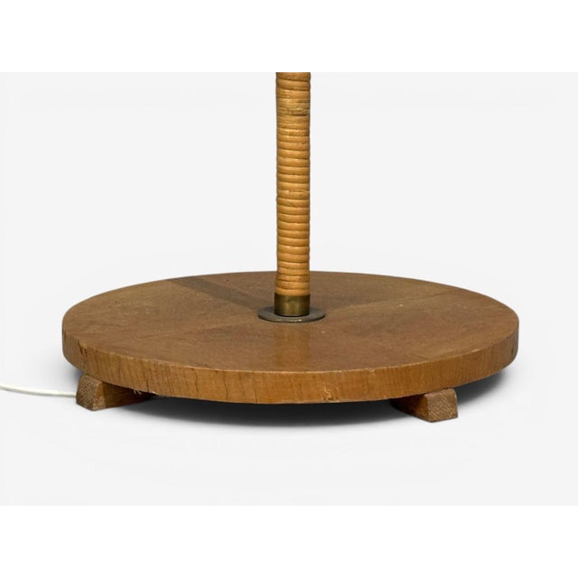 1940s Swedish Modern, Floor Lamp, Rattan, Elm, Fabric For Sale - Image 11 of 14