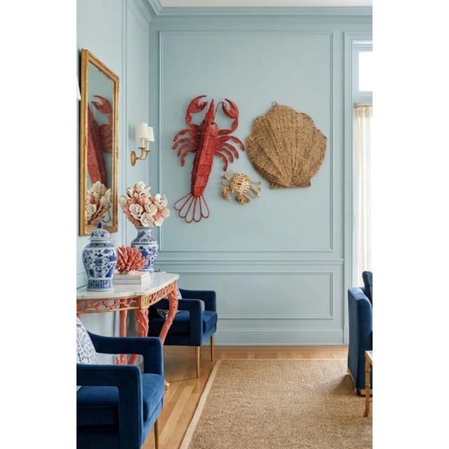 Red Coastal Regency Whimsical Wicker Seashell Lobster Crab Wall Decor- Set 3 For Sale - Image 8 of 8