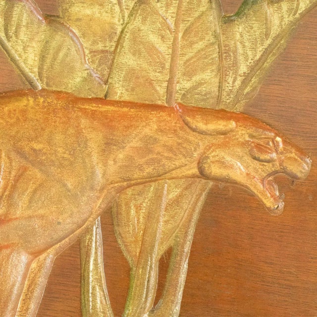 Wood Art Deco Carved Panthers in the Jungle Gilt Wood Panel by N. R. Brunet For Sale - Image 7 of 13