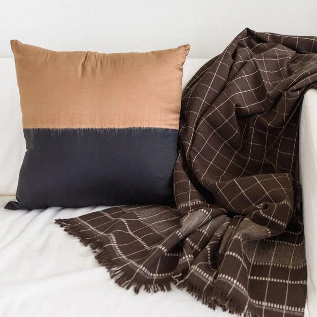 Black Hand Dyed Color Block Geometric Black And Gold Kala Silk Pillow By Studio Variously For Sale - Image 8 of 11