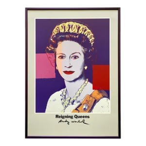 Andy Warhol Vintage 1986 1st Edtn Lithograph Print Framed Pop Art Exhibition Poster " Queen Elizabeth II " 1985