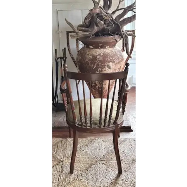 Early 20th Century Antique English Spindle Carved Wood Arm Chair For Sale - Image 5 of 6