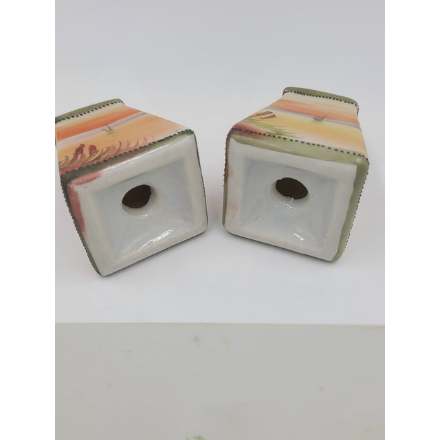 Antique Hand-Painted Nippon Porcelain Sailboat Scenic Salt & Pepper Set With Tray - 3 Pieces For Sale - Image 9 of 12