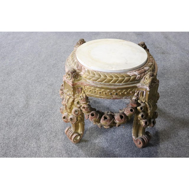 Brown Carved French Louis XV Marble Top Pedestal Low Table Attr. Francois Linke For Sale - Image 8 of 11