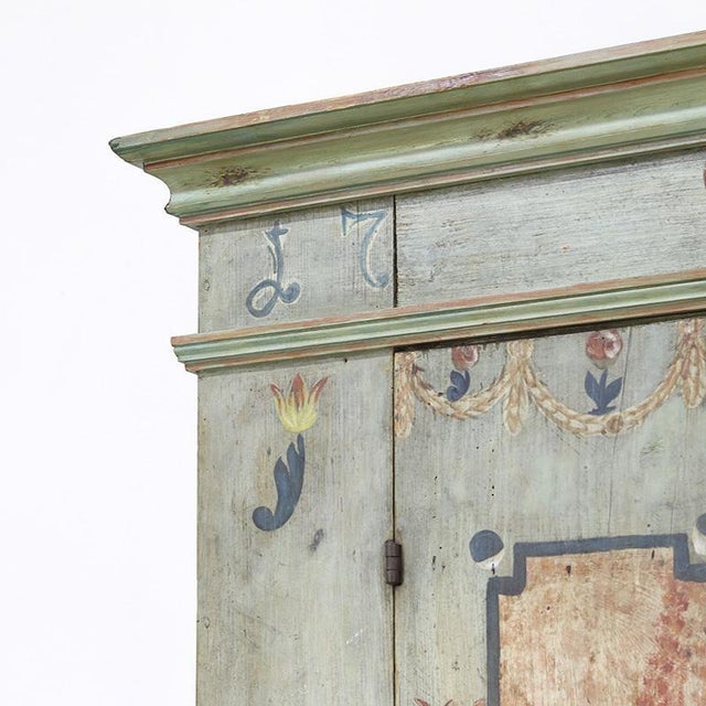 Folk Art Rustic Farmhouse Painted Bridal Cabinet, 1794 For Sale - Image 13 of 14