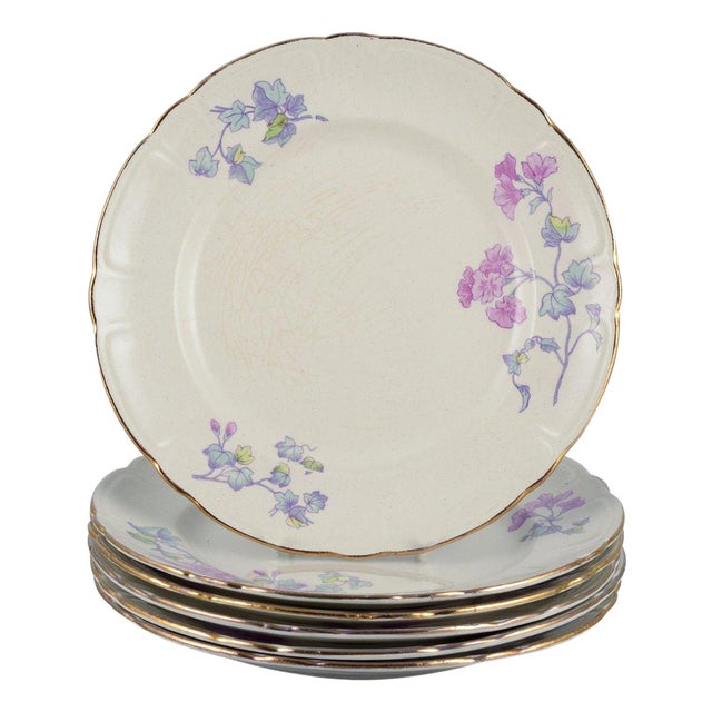 Flat Geranium Plates in Earthenware from Gustafsberg, Sweden, 1918, Set of 6 For Sale