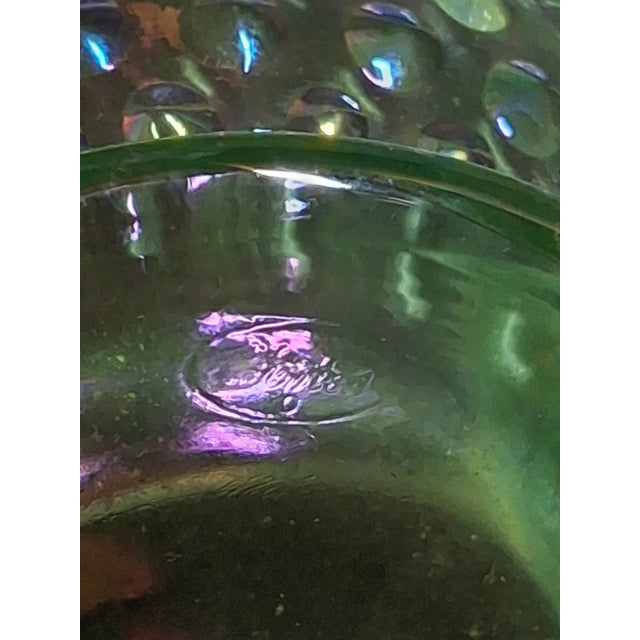 Vintage Fenton Green Opalescent Carnival Hobnail Glass Basket Ruffled Iridescent 10" For Sale - Image 13 of 16