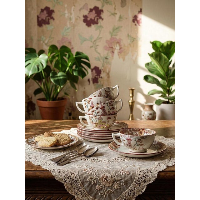 Antique Tea Service from Sarreguemines, 1900s, Set of 11 For Sale - Image 3 of 18