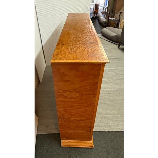 Tan Double-Wide Golden Oak Wood Bookcase For Sale - Image 8 of 12
