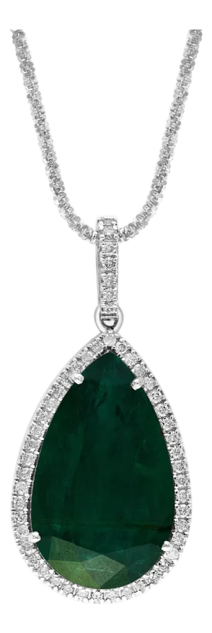 GIA Certified 19 Ct Pear Cut Emerald & 1 Ct Diamond Halo Pendent/Necklace 14 KWG