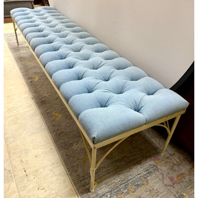 Mid 20th Century Mid Century Wrought Iron and Tufted Upholstered Bench For Sale - Image 5 of 6