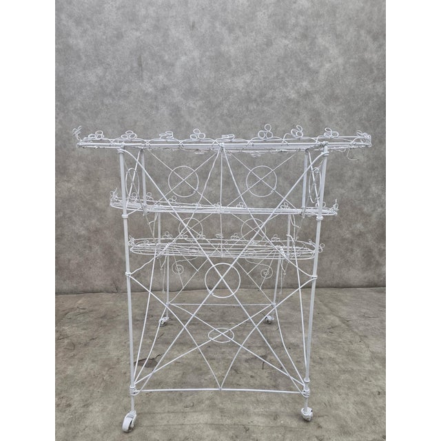 White Vintage White Wire 3-Tier Rolling Plant Stand on Casters For Sale - Image 8 of 10