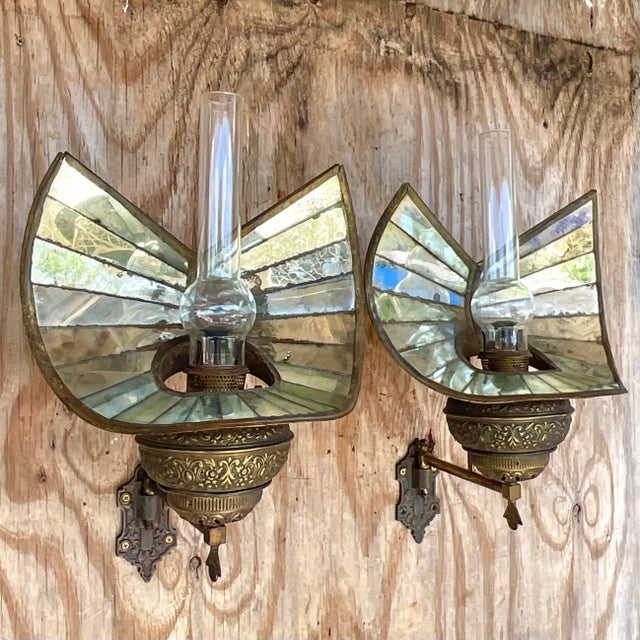 Late 19th Century Vintage Wheeler Mirrored Glass Wall Sconces, Pair For Sale - Image 5 of 13