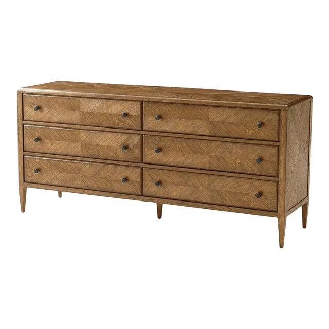 Light Oak Parquetry Six Drawer Dresser For Sale