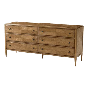 Light Oak Parquetry Six Drawer Dresser