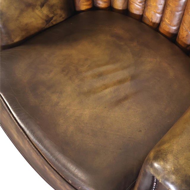 Art Deco Leather Channel-Back Club Chair, English, Ca. 1940 For Sale - Image 9 of 10