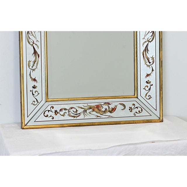 Early 20th Century French Vintage Verre Églomisé Mirror with Phoenix Pattern For Sale - Image 5 of 11