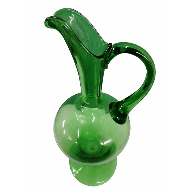 Hand-Blown Glass Jug Vase attributed to Taddei for Empoli For Sale - Image 4 of 5