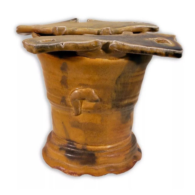 Ceramic John Glick Modernist Stoneware Glazed Ceramic Rare Yellow Vase Signed For Sale - Image 7 of 11