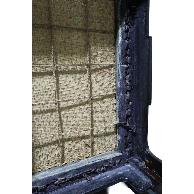 Gorgeous Chinese 19th Century Throne Chair With Colorful Burl Word Carved Dragon on Back & Woven Seat For Sale - Image 13 of 14