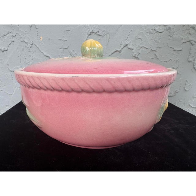Ceramic Vintage Hull Pottery Pastel Pink Floral Covered Dish / Lidded Bowl For Sale - Image 7 of 12