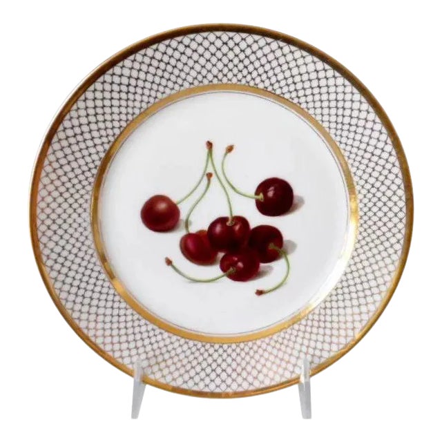 Early 19th Century French Empire Old Paris Porcelain Edouard Honore Hand Painted Botanical Cherry Plate For Sale