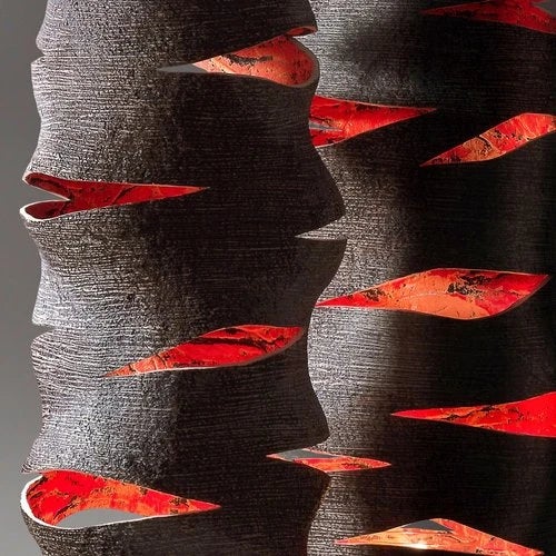 Black Stone Wave Candle Lantern - Ember Series For Sale - Image 6 of 6