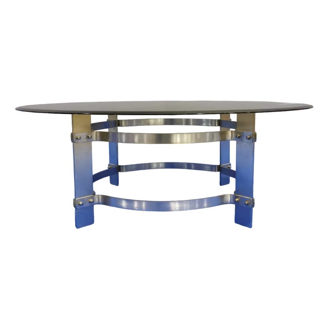 Vintage Round Metal & Glass Coffee Table, 1970s For Sale