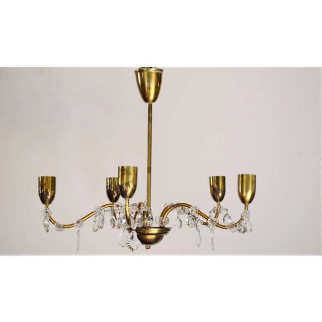 Wiener Crystal & Brass Chandelier from Lobmeyr, 1950s For Sale - Image 4 of 9