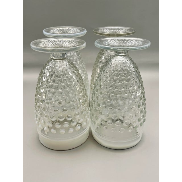White Mid 20th Century Fenton Opalescent Hobnail Footed Glasses- Set of 4 For Sale - Image 8 of 9