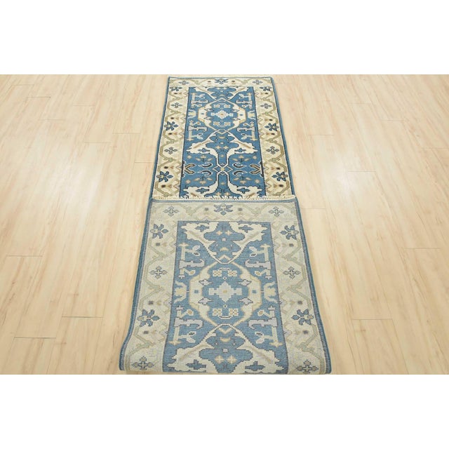 Oushak Runner 2’8” X 10′ Blue Wool Tribal Hand-Knotted Oriental Rug For Sale - Image 12 of 13
