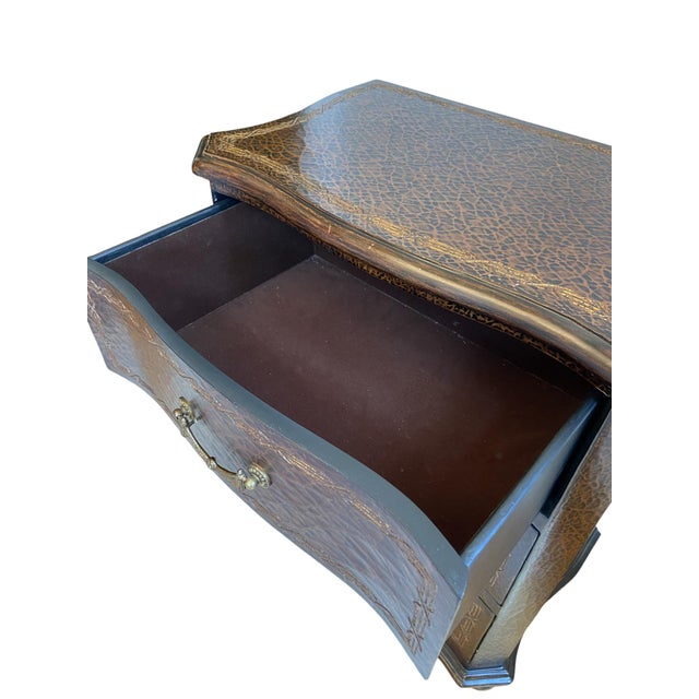 Early 2000s Regency Style 3-Drawer Chest, Black With Embossed Faux Leather & Gold Detail For Sale In Indianapolis - Image 6 of 10
