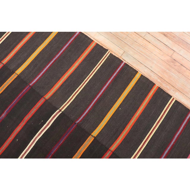 One-of-a-kind, mid-20th-century Hand-knotted Turkish Striped Turkish Kilim. Professionally Washed & personally vetted....