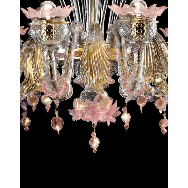 Early 21st Century Venetian Gold and Pink Floral Murano Glass Chandelier For Sale - Image 12 of 13