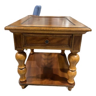 Thomasville Burl Wood Side Table With Drawer & Shelf For Sale