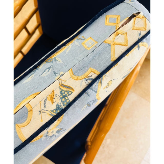 Faux Bamboo Lounge Chair Custom Upholstered in Scalamandre For Sale - Image 9 of 10