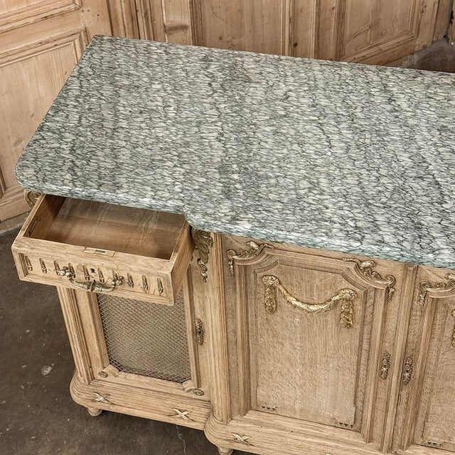 19th Century Louis XVI Stripped Oak and Ormolu Marble Top Buffet For Sale - Image 17 of 18
