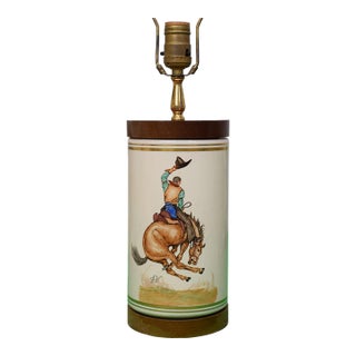 Frank Vosmansky Hand Painted Porcelain Lamp W/ Cowboy Bronco Scene For Sale