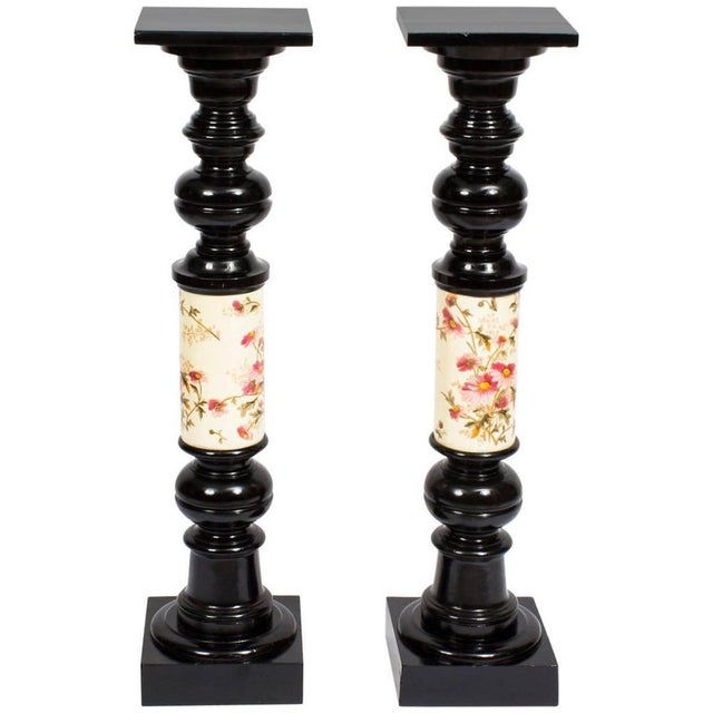 19th Century Ebonised & Porcelain Pedestals, Set of 2 For Sale - Image 10 of 10