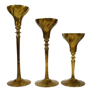 Mid 20th Century Brass Swirl Design Candlestick Candle Holders - Set of 3