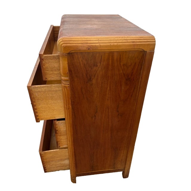 1920s Art Deco Dresser Chest Four Drawers Bakelite Brass Pulls Waterfall Top For Sale In Palm Springs - Image 6 of 10