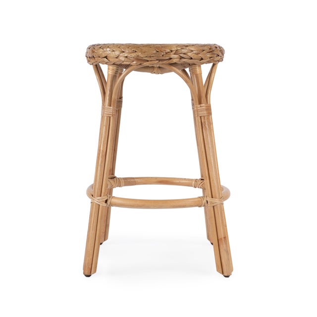 Transitional Tobias 24 in. Seat Height Round Rattan Backless Counter Stool, Natural Hyacinth For Sale - Image 3 of 6