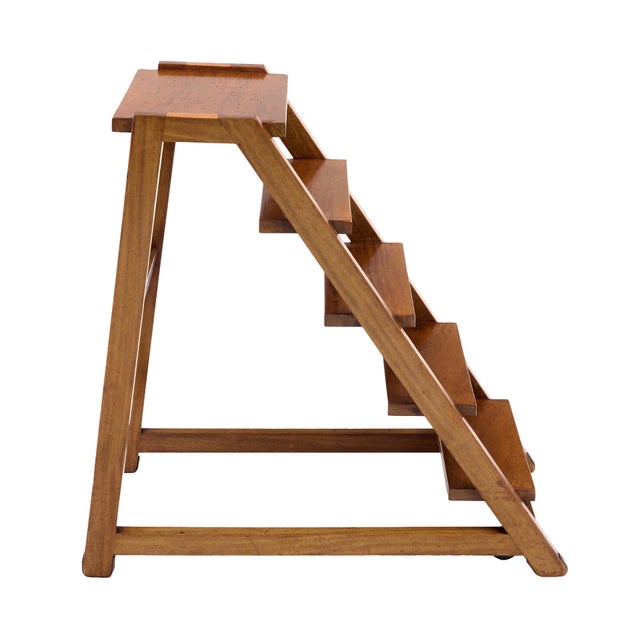 Art Deco Period French Oak Rolling Library Wooden Steps, Circa 1940 For Sale - Image 4 of 9